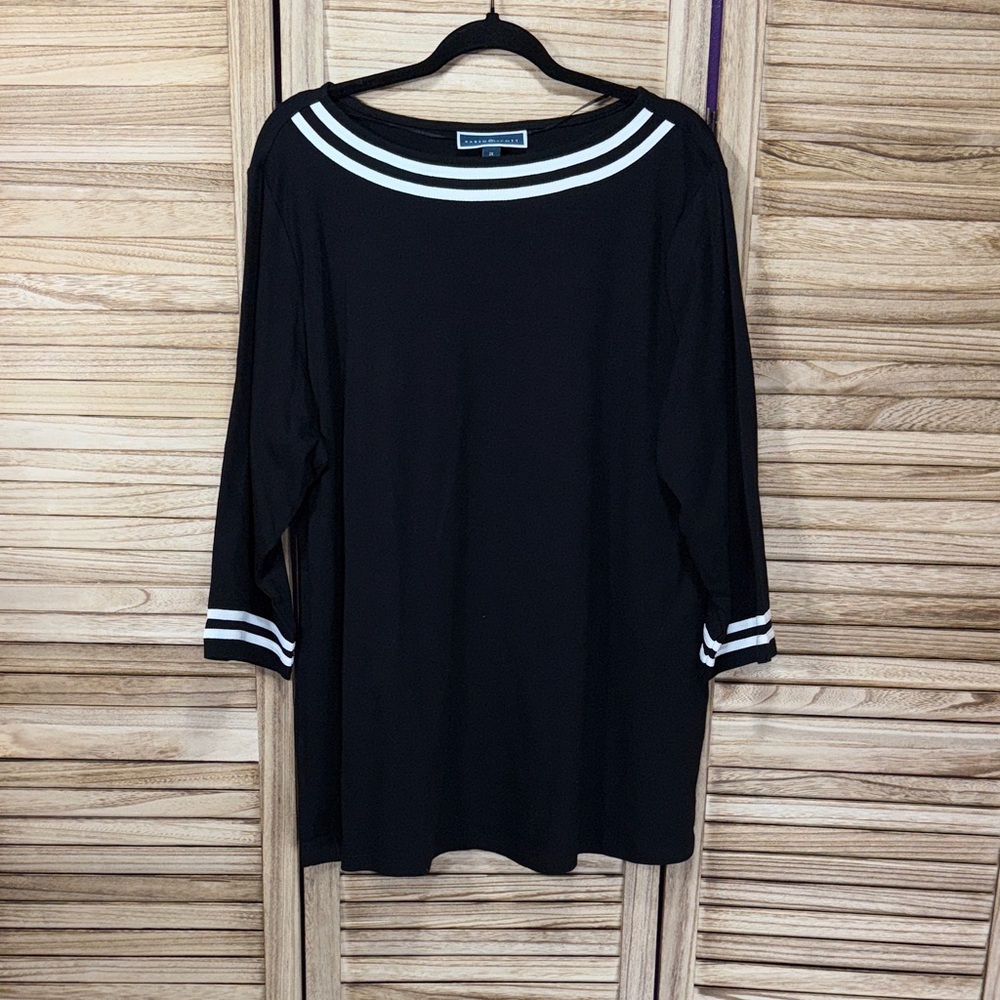 Karen Scott Black and White Striped Blouse